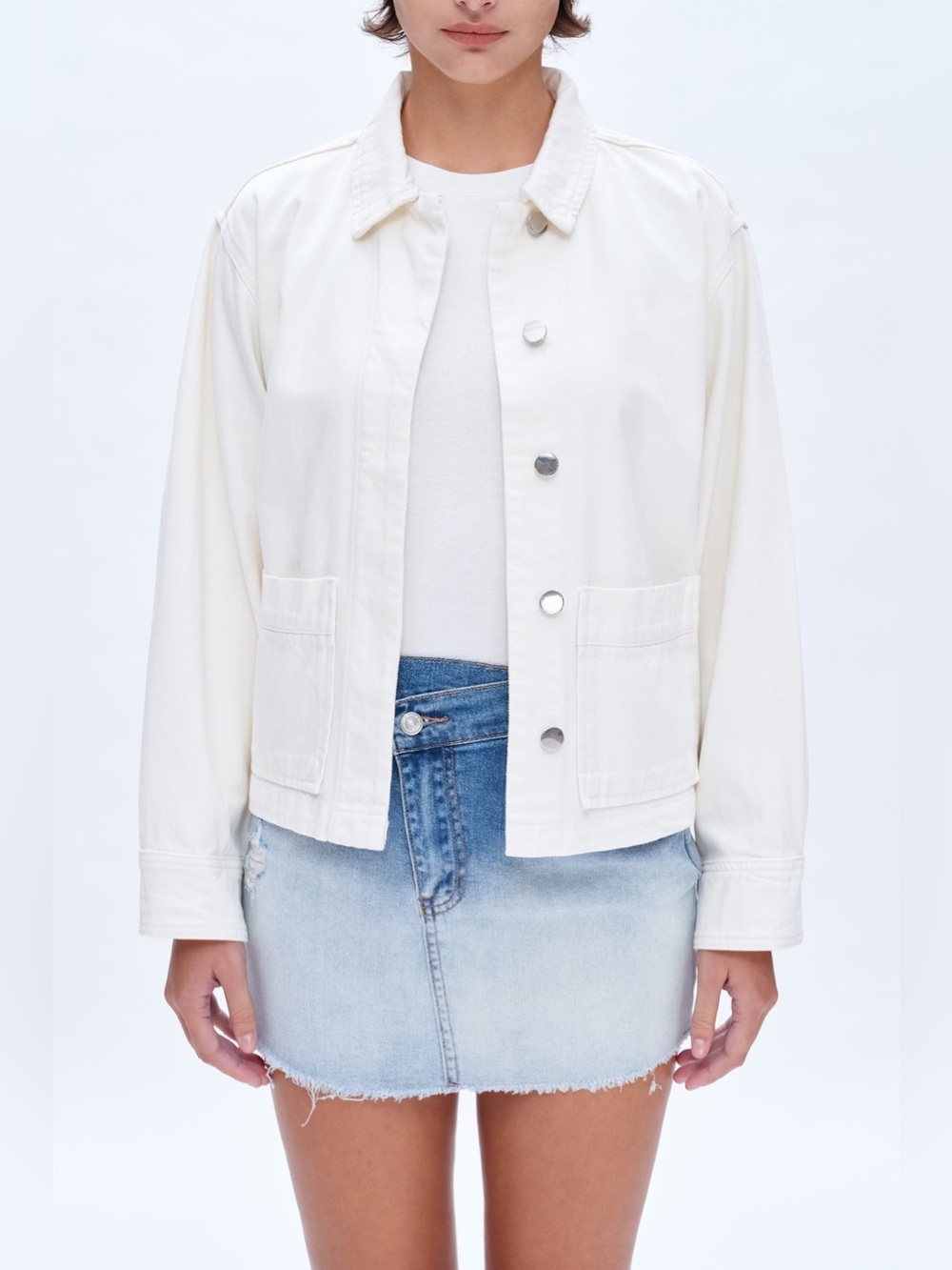 Bayeas White Denim Jacket 100% Cotton Button Front Size S NWT